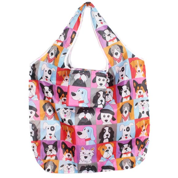 Foldable Compact Dog Print Reusable Grocery Tote Shopping Bag - Picture 1 of 2